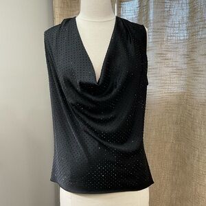 GENERATION LOVE Embellished Cowl Neck Sleeveless Black Top Sz M Crystals Draped